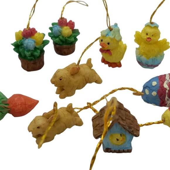 Easter Mini Hanging Ornaments 12 Piece Set Bunny Chicks Carrots Eggs Birdhouse - Picture 3 of 7